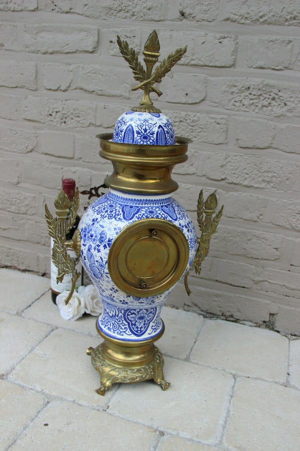 Huge DeLFT blue white pottery floral bird decor mantel clock
