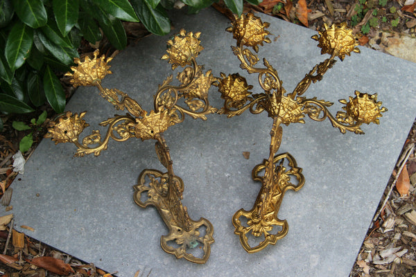 PAIR antique neo gothic Church Wall candlelabras candle holder sconces religious