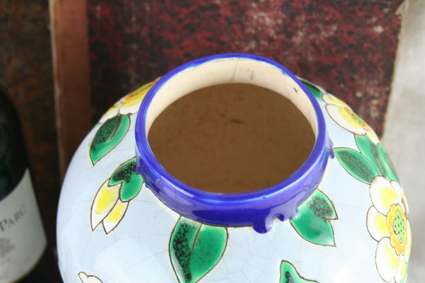 ART DECO C catteau Keramis glazed eathenware Vase D1435 F975 parrot birds