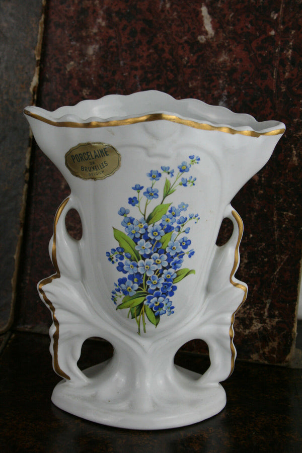Vieux bruxelles porcelain cornet vase 1950 marked
