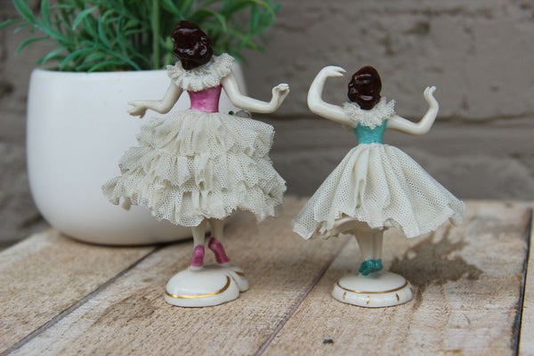 PAIR German marked dresden  Muller volkstedt porcelain lace group figurine