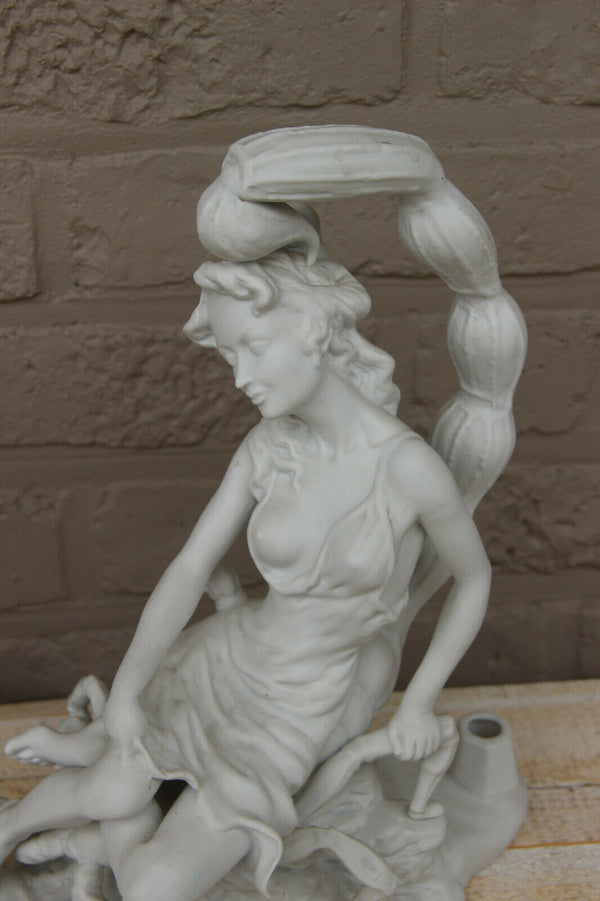 Antique French bisque porcelain large group statue lady scorpion animal