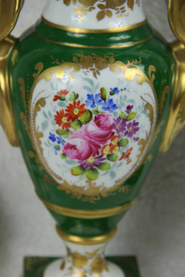 PAIR French Limoges PILLIVUYT marked porcelain Floral vases swan handles