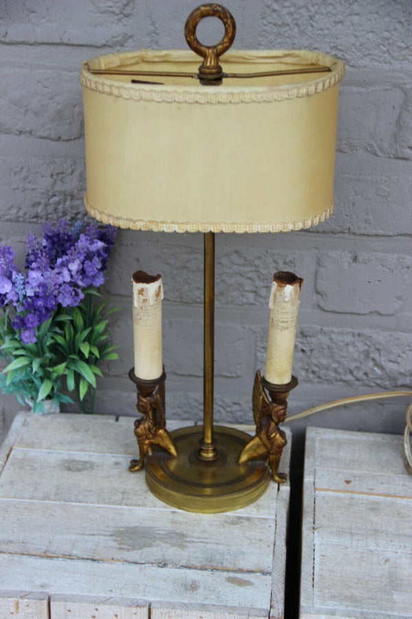 Stunning old French Bouillotte Empire bronze sphinx Caryatid table lamp