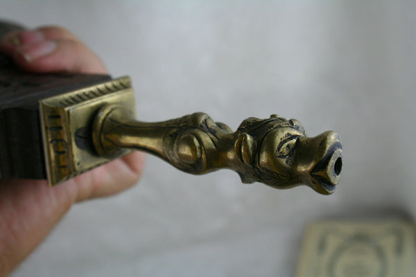 1880 UNUSUAL wood carved victorian putti fireplace blower gothic freak bellows