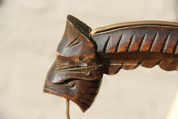 Antique french black forest wood carved gothic castle dragon chandelier