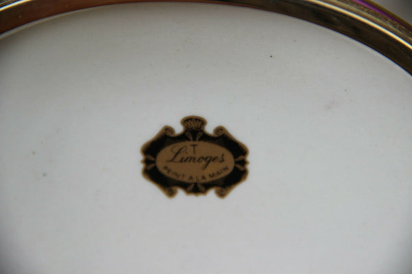 French vintage limoges burgundy porcelain victorian romantic bowl centerpiece