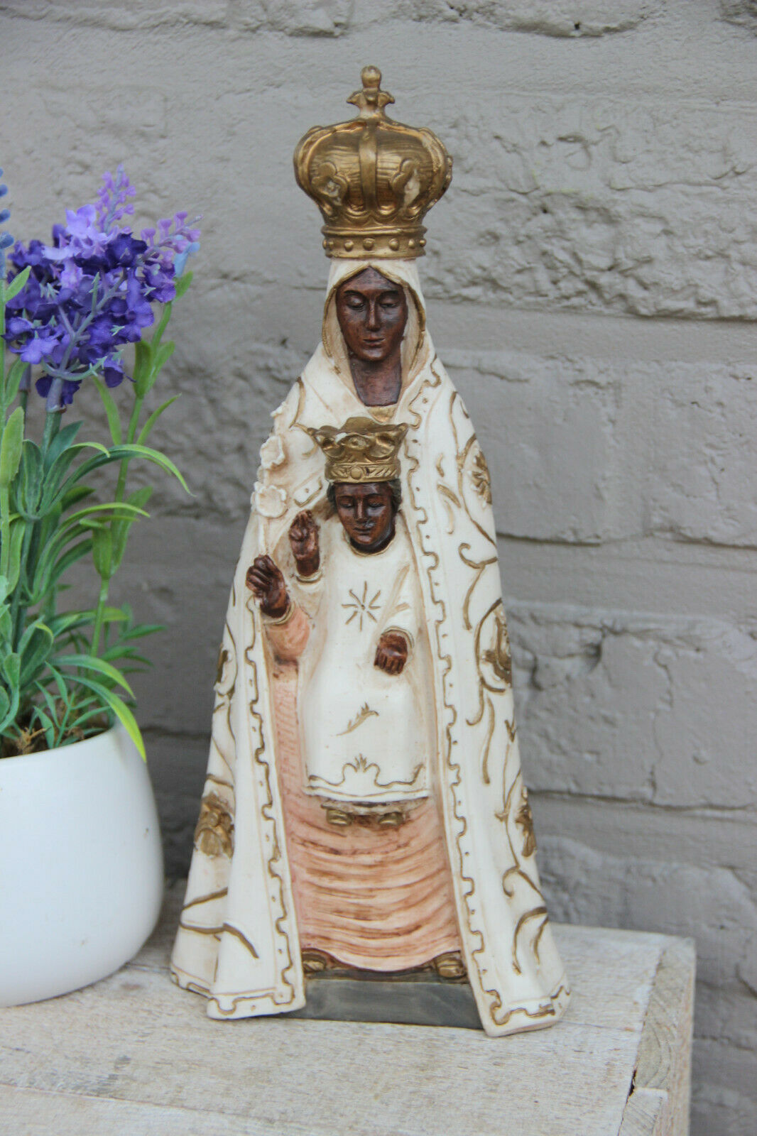 Vintage Black madonna religious figurine cast resin