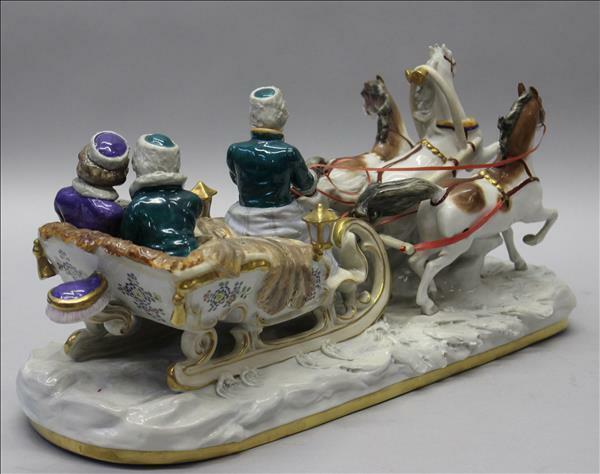 XXL Rare Scheibe Alsbach Porcelain Horse  Carriage Figural Group Sled marked