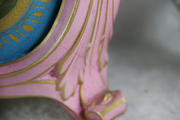 Pair antique French sevres porcelain vases romantic decor marked 19thc