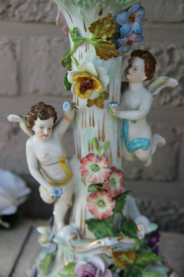 Antique German porcelain Dresden mark Angel Figurines lamp
