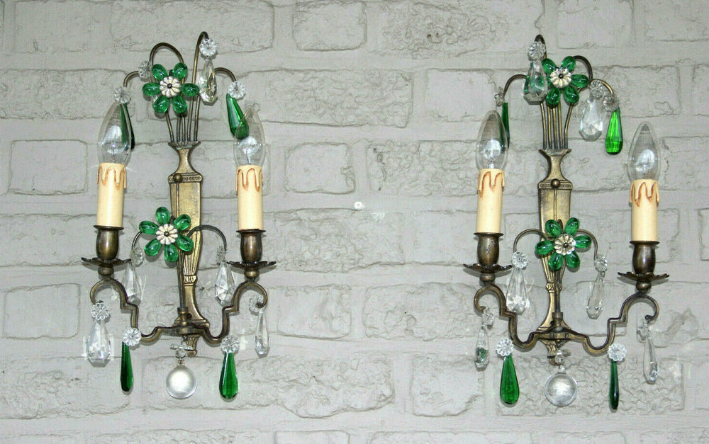 PAIR mid century Maison Bagues daisy flower glass drops sconces wall lights 1960
