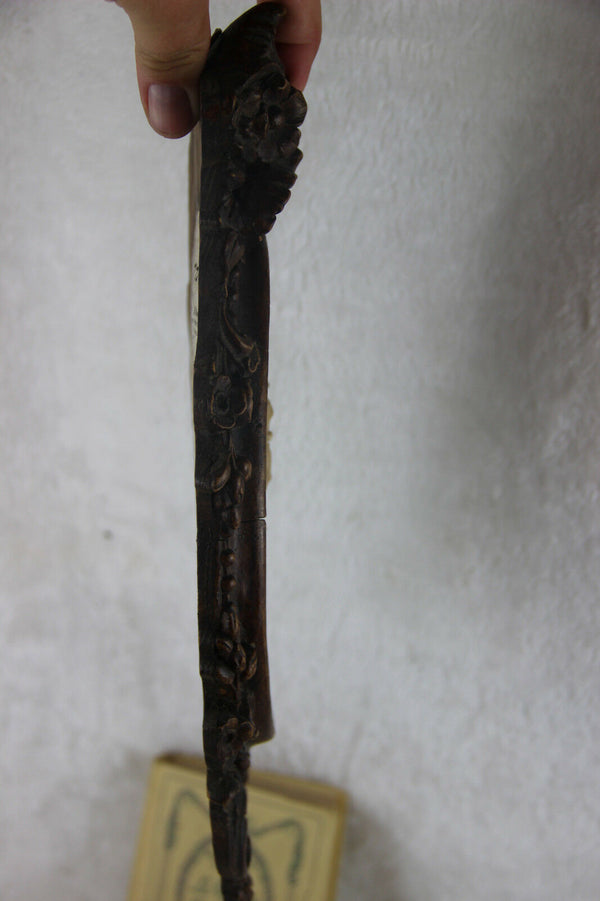 Antique 1880 Napoleon III Crucifix cross religious wood carved velvet