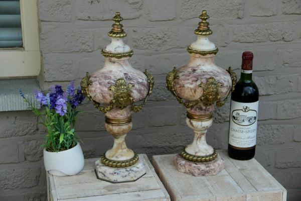 PAIR top antique French marble Urns Vases bronze Caryatid heads