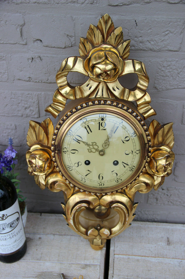 Mid-Century Swedish Gilt Carved Wood Wall Clock  Westerstrand, 1960s