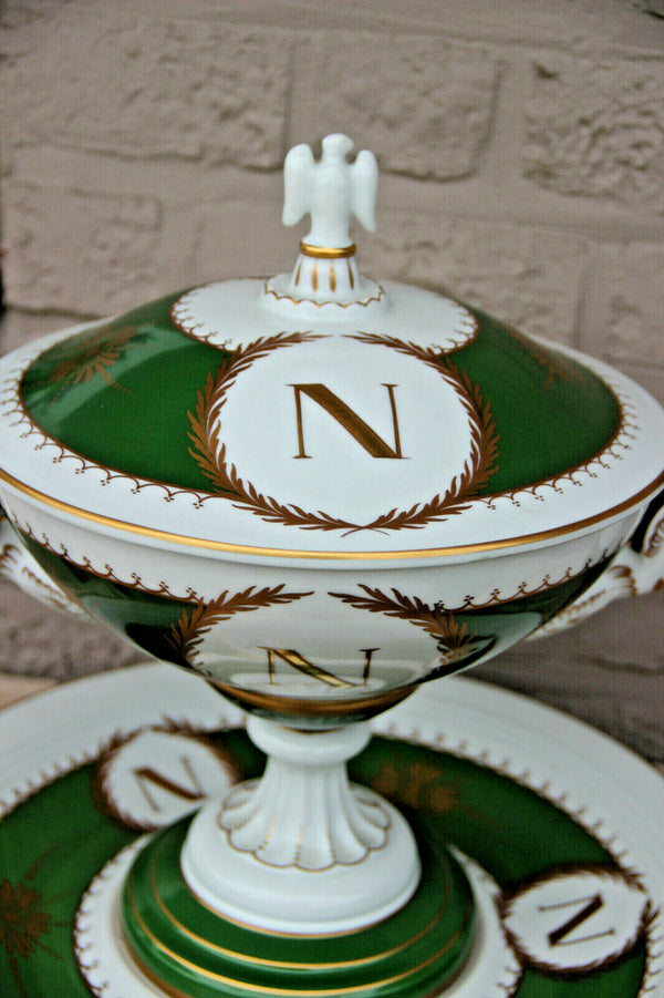 Huge french Porcelain De couleuvre marked napoleon Eagle Centerpiece lidded bowl