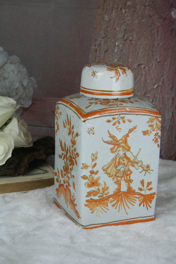 OLD belgian Faience Apothecary Kitchen jar box lidded circa 1880 rare piece