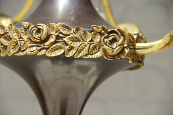 French bronze porcelain flowers putti 7 arms chandelier empire