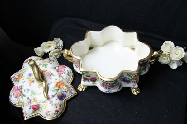 XL Antique belgian BOCH KEralux porcelain Bonbonniere box snake lion paws