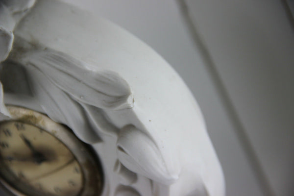 French vintage Bisque porcelain romantic couple clock group 1960