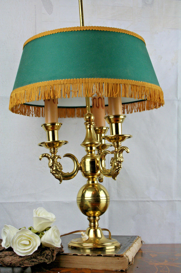 Exclusive gogeous BOUILLOTTE EMPIRE faun /devil /satyr heads brass lamp France