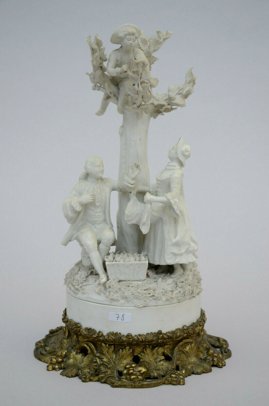 Antique 19th c french SEVRES marked Bisque porcelain Group statue apple picking
