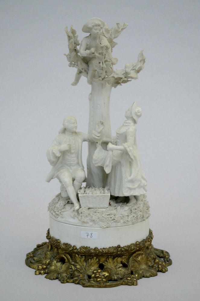 Antique 19th c french SEVRES marked Bisque porcelain Group statue apple picking