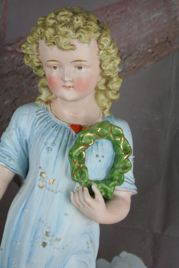 Exclusive XL French antique 1920 Porcelain Bisque Jesus child statue religious