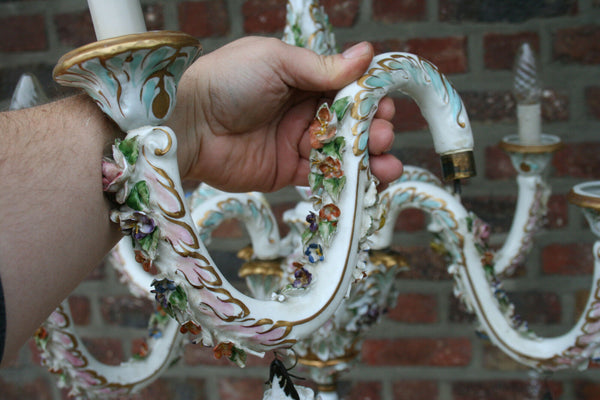 A capodimonte marked porcelain 1950 majolica Flowers Chandelier 6 arms