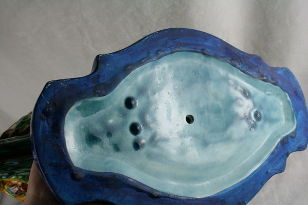 French XXL Art nouveau 1900 Caryatid Lion head Barbotine majolica Planter Vase