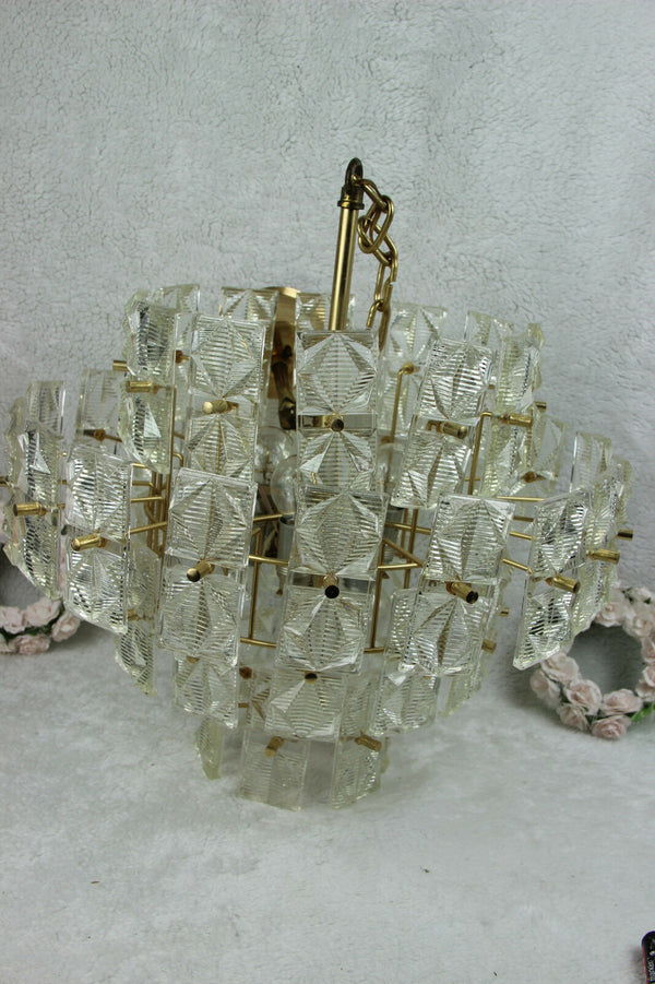 Mid century Retro 70s 4 tier Chandelier pendant 48 Faceted glass disc kinkeldey