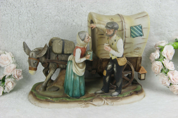 Italian vintage capodimonte porcelain figurine group donkey coach