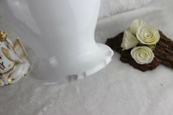 Antique French vieux old paris porcelain Vases set of 3 Floral hand paint decor