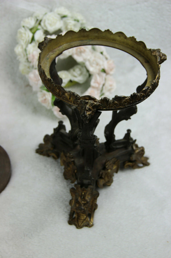 PAIR antique 19thc Bronze empire lion heads tripod cassolettes urns vases