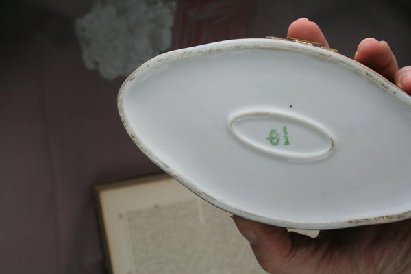 Antique Cobalt blue porcelain bonbonniere box victorian scene marked