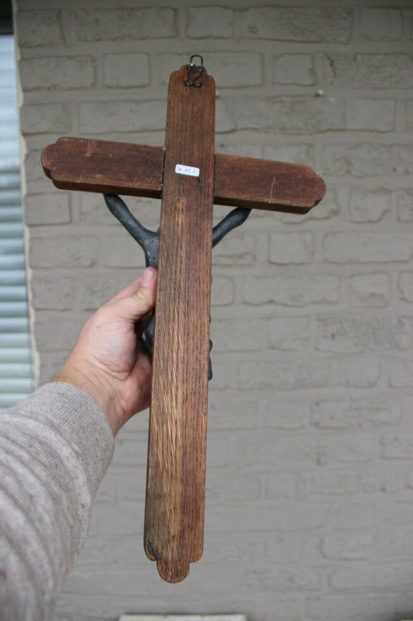 antique french religious metal and wood crucifix