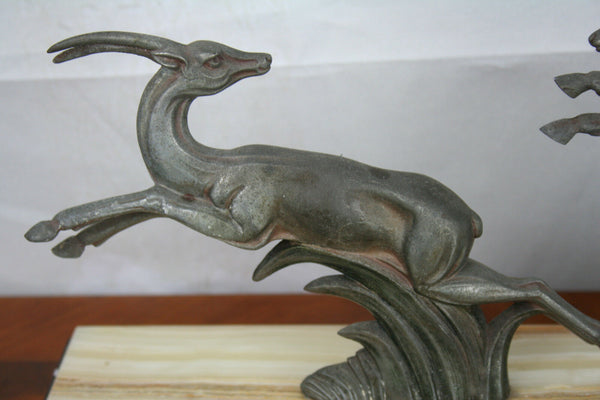 ART DECO French 1930 Deer Hunting spelter marble base statue sculpture