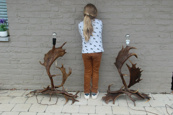 Majestical RARE PAIR Moose Elk Antler Table floor lamp hunt cabin