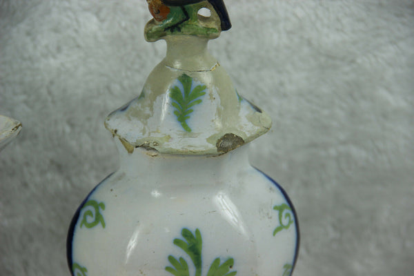 Set 3 Antique Delft polychrome pottery vases set farm landscape dutch decor mark