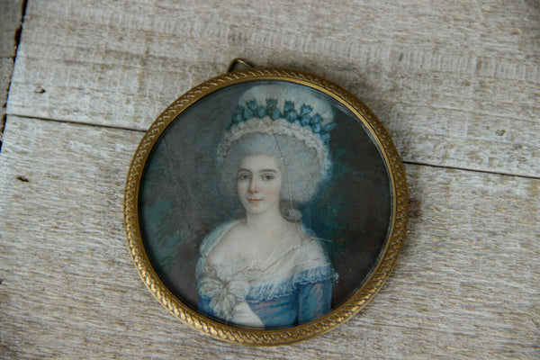 Antique French parisian 1900 Miniature portrait painting aristocratic lady