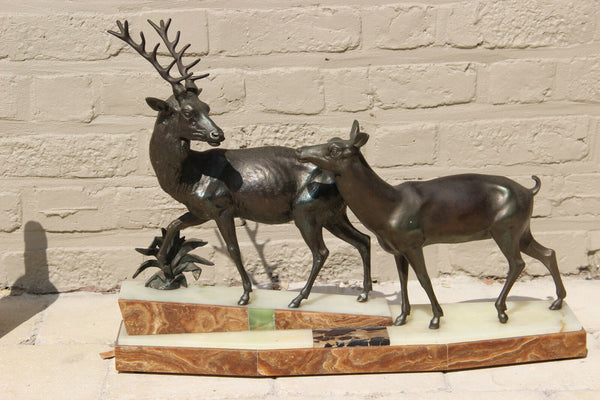 Huge XXL ART DECO 1930 Deer couple marble spelter bronze Statue sculpture