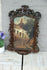 Rare antique black forest wood carved Frame with oil panel painting chickens