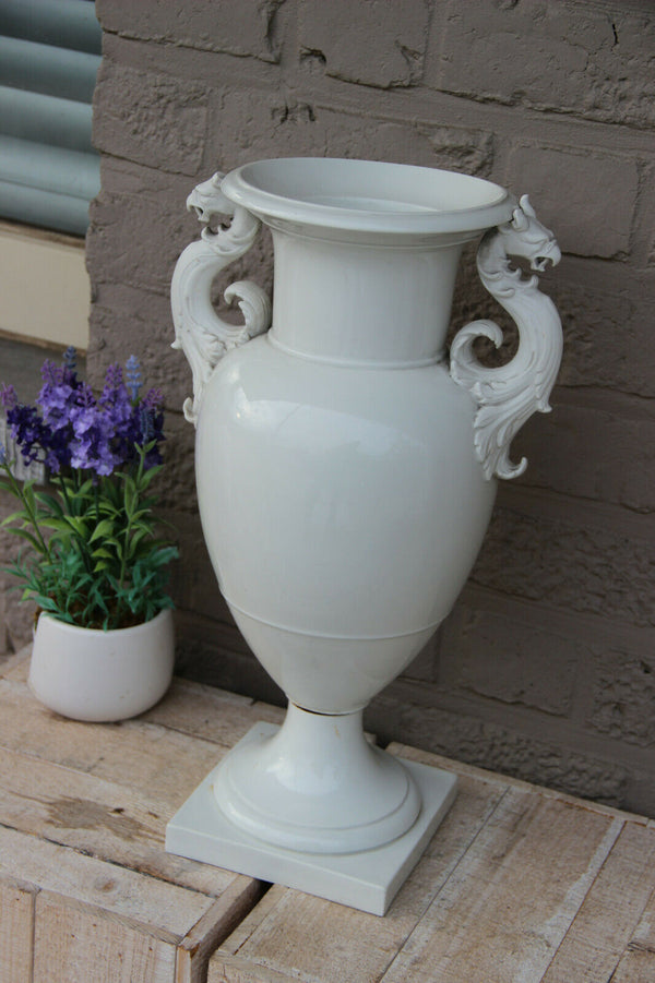 Antique White KPM Berlin white porcelain Dragon Griffon castle gothic Vase mark