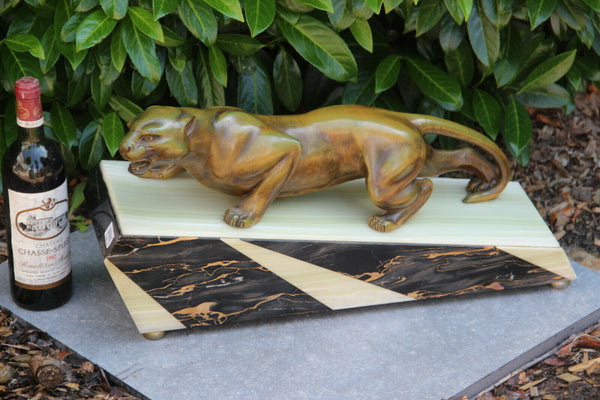 Huge ART DECO 1930 French MARBLE spelter bronze panther statue sculpture
