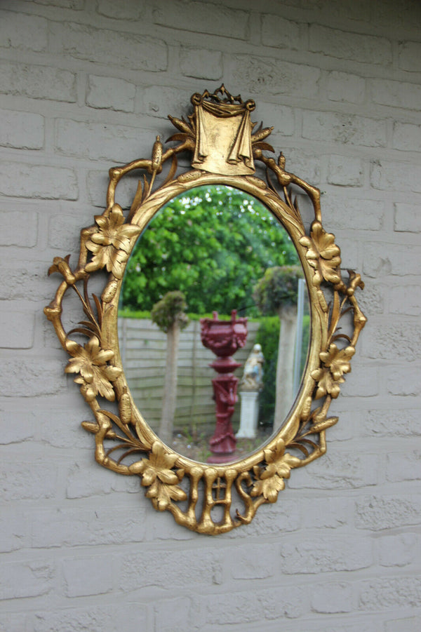 Rare Antique French Religious church IHS symbol cross Mirror wood gold gilt