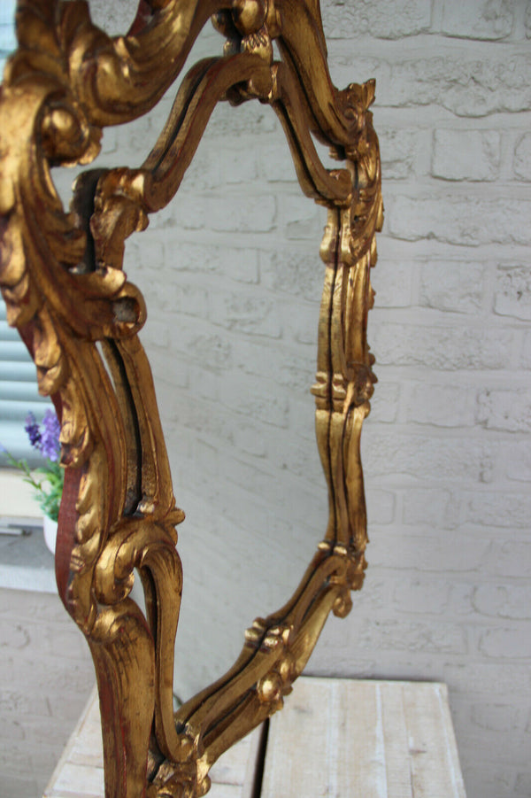 Hollywood Regency Italian mid century Wood carved gold gilt mirror Louis XVI 60s