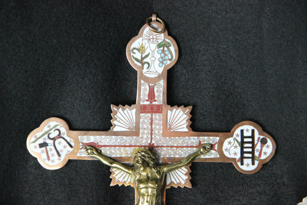 French vintage Cloisonne enamel Copper crucifix cross religious