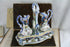 Antique French Faience Oil & vinegar kitchen set polychrome stand