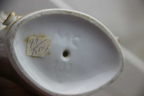 SET Vieux brussels porcelain Gold gilt Vases birds floral