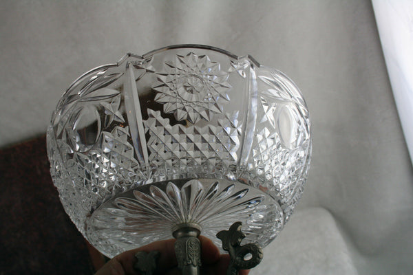 French 60's Crystal cutted glass Empire center coupe bowl with dolphins